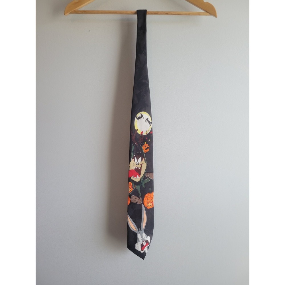 Vtg Looney Tunes Mania Halloween Tie Bugs Bunny Tasmanian Devil Pumpkins 1995 - Picture 3 of 6